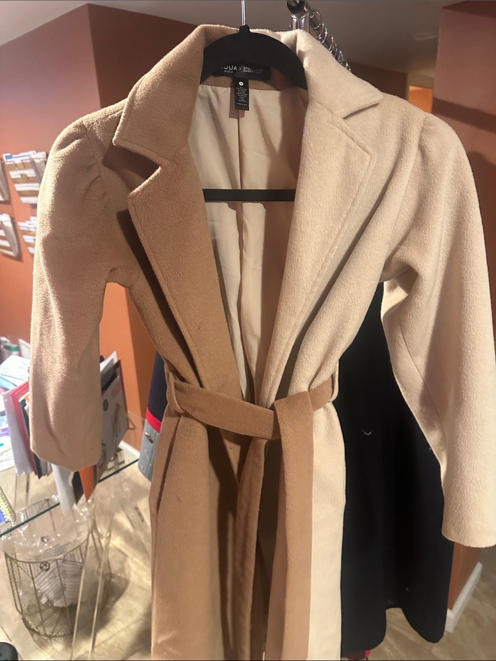 Aqua Girls Two-Tone Tan & Cream Pea Coat